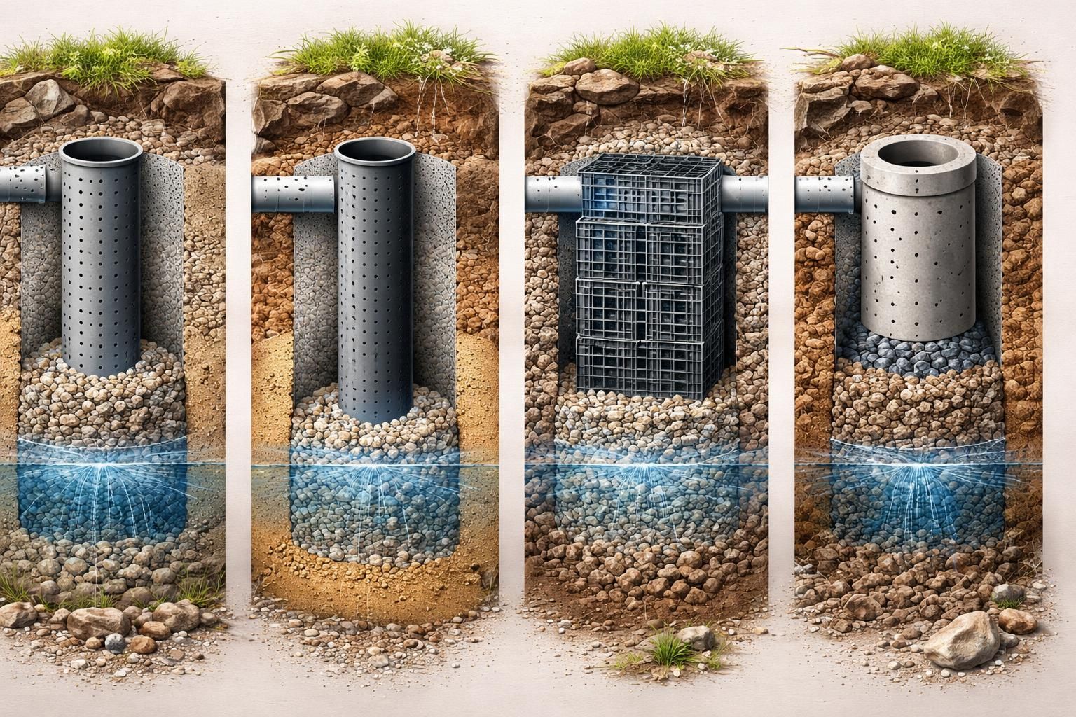 découvrez les différentes variantes du schéma d'un puits perdu et apprenez à choisir celle qui convient le mieux à votre projet pour une gestion optimale des eaux pluviales.