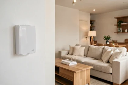 Interrupteur va-et-vient Yokis sans fil installé dans un appartement meublé moderne pour location courte durée